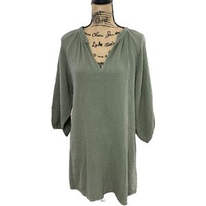 Nation LTD Nala Peasant Dress Gauze Vintage Army Green V-Neck 3/4 Sleeve Size XS